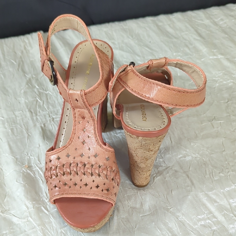 Elegant Coral Woven Wedge Sandals